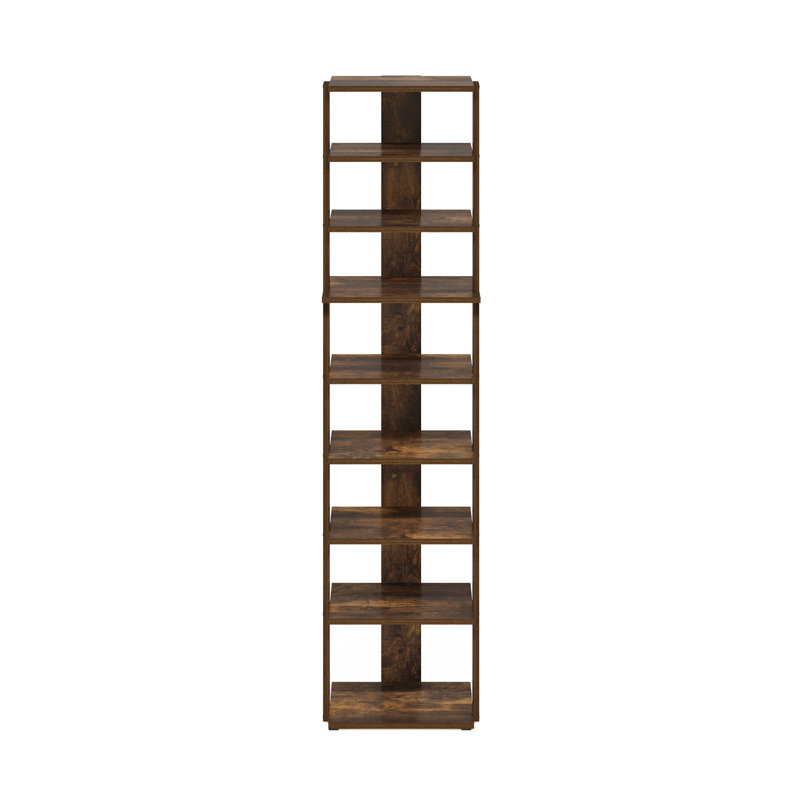 Compact 9-Tier Vertical Space Saving Closet Entryway Shoe Rack, Amber Pine