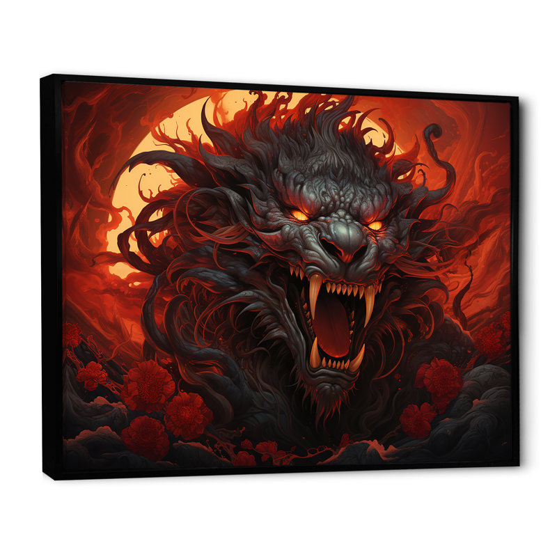L'hindouisme Rakshasas, éclipse spirituelle traditionnelle sur toile, Cadre flottant noir, H 34 po x l 44 po