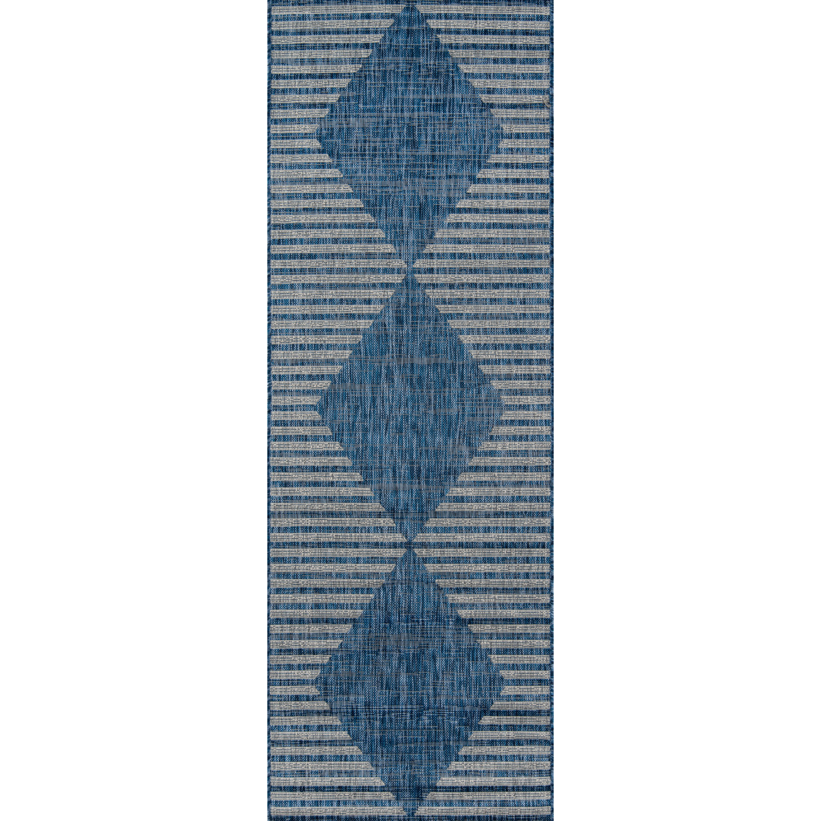 Blue Geometric Outdoor Rug, Runner 2'7" x 7'6"