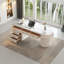 Bureau blanc en demi-cercle fritté en pierre, 5 tiroirs-108258919