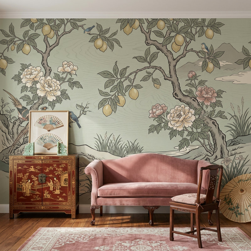 Décoration murale amovible de papier peint botanique chinois discret, Non tissé, 160 po x 108 po