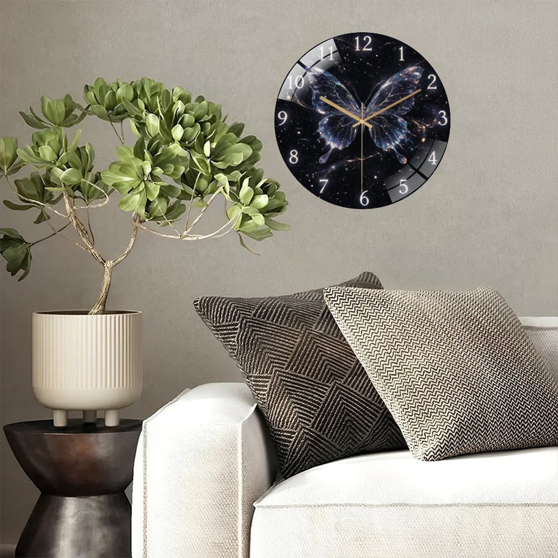 Horloge murale en forme de papillon avec horloge murale moderne en verre 12 po