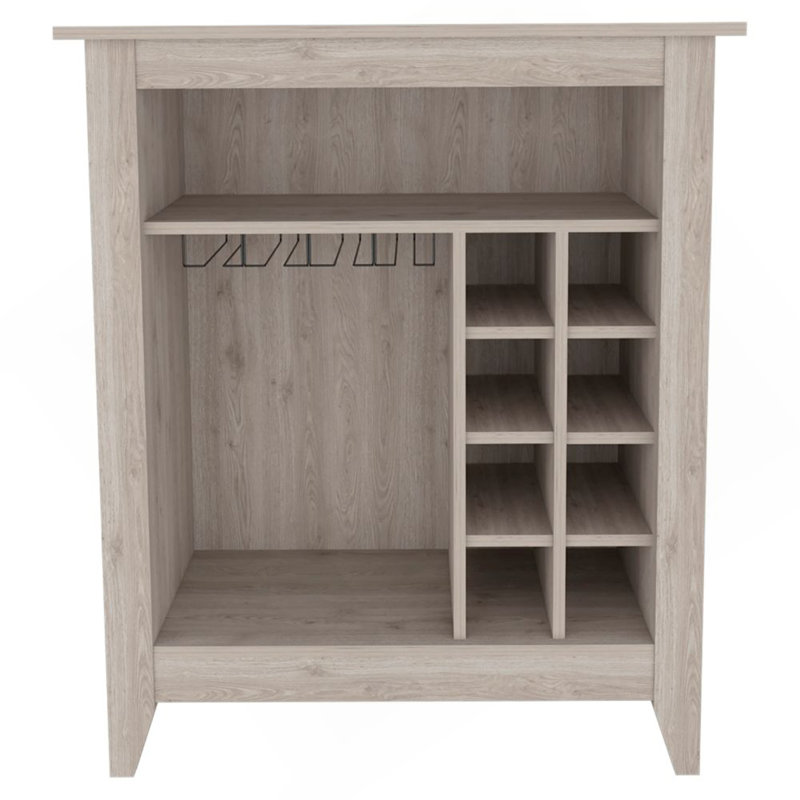 Armoire de bar Essential, une tablette ouverte, six supports à vin intégrés, un tiroir - gris clair, Gris