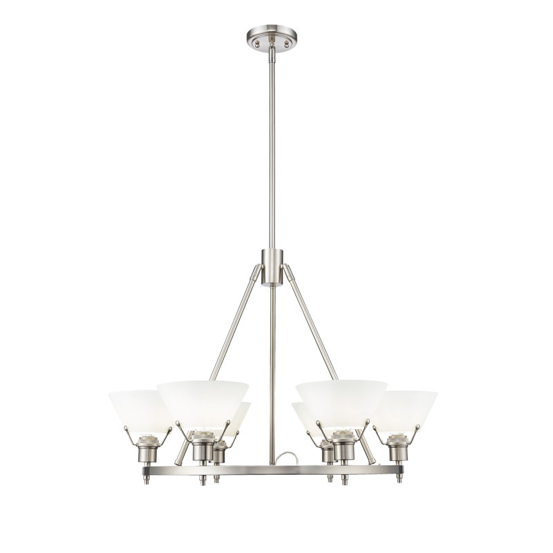 Felda 6 - Light Steel Dimmable Cone Chandelier, Opal Glass, Pewter