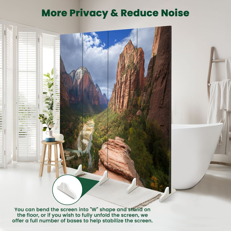 Paravent pliant à 4 panneaux, séparation de pièce, paysage du parc national de Zion, Utah, toile, cloison de protection autoportante, séparation d'intimité