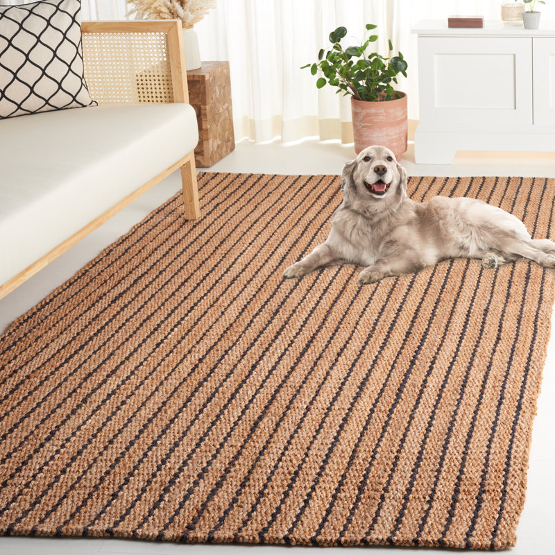 Tapis rayé en jute et fibre de coco Lyster Beach, Rectangle 5 pi x 8 pi