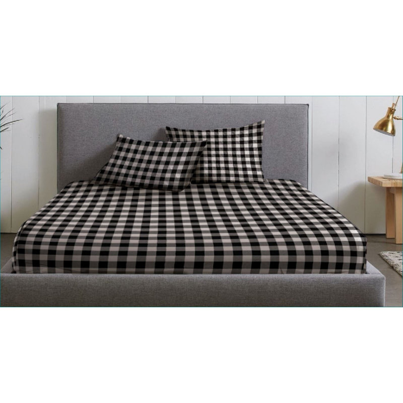 Flannel Plaid Sheet Set, Full Sheet Set + Fitted Sheet + 2 Pillowcases, White