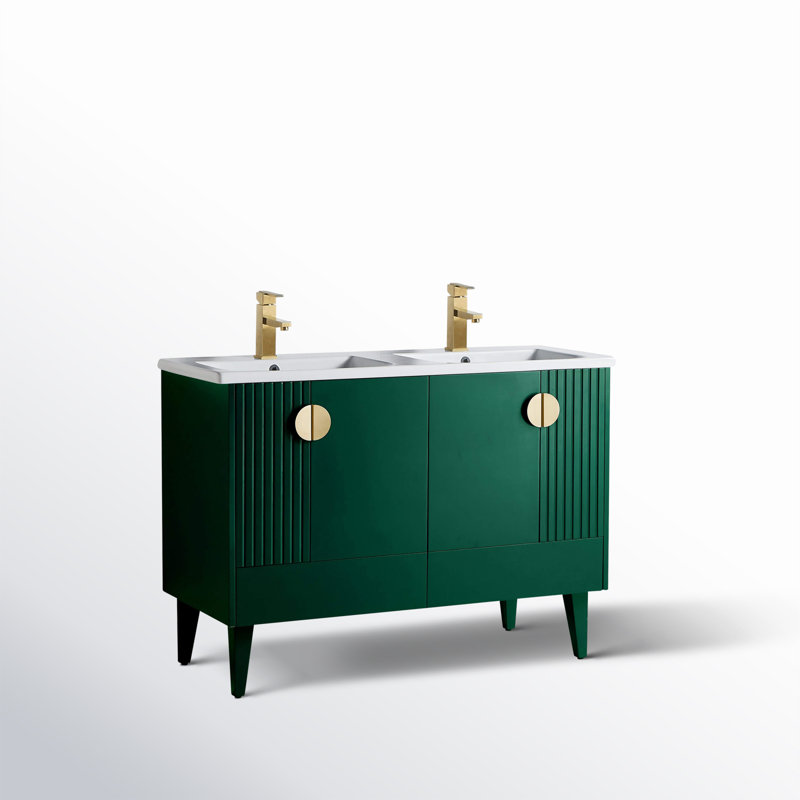 Ensemble de meuble-lavabo double 47 po Saimah, Laiton satiné, Vert