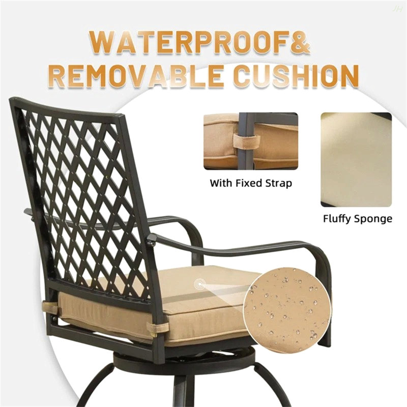 Outdoor Living Pivote les tabourets de bar, l'ensemble bistro extérieur pour la terrasse du jardin, les chaises hautes de bar avec coussin de siège, le kaki (2 chaises)