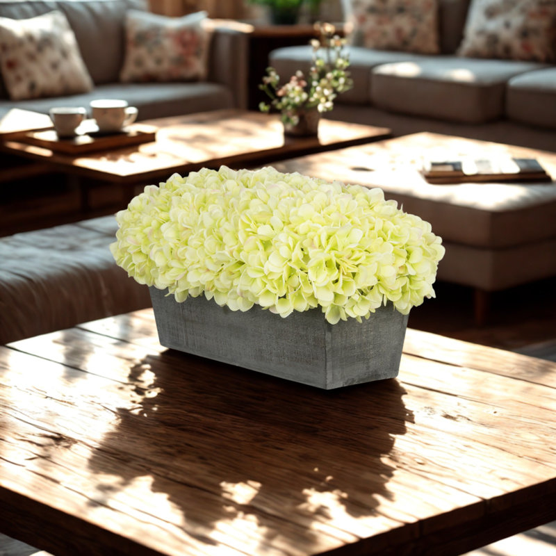 Arrangement d'hortensias verts en tissu synthétique dans un pot à fleurs, vert, Noir