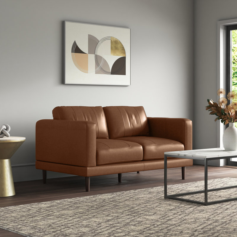 Fulks Upholstered 61'' Loveseat, Tan Genuine Leather, 34'' H X 84'' W X 37'' D