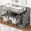Structure de lit mezzanine avec escalier de rangement, double bureau et tablettes