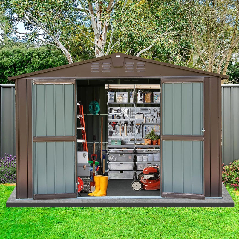 Remise à outils en métal 10 pi x 8 pi - imperméable et à double porte verrouillable pour le jardin, rangement pour la pelouse, coupe-vent, cour arrière