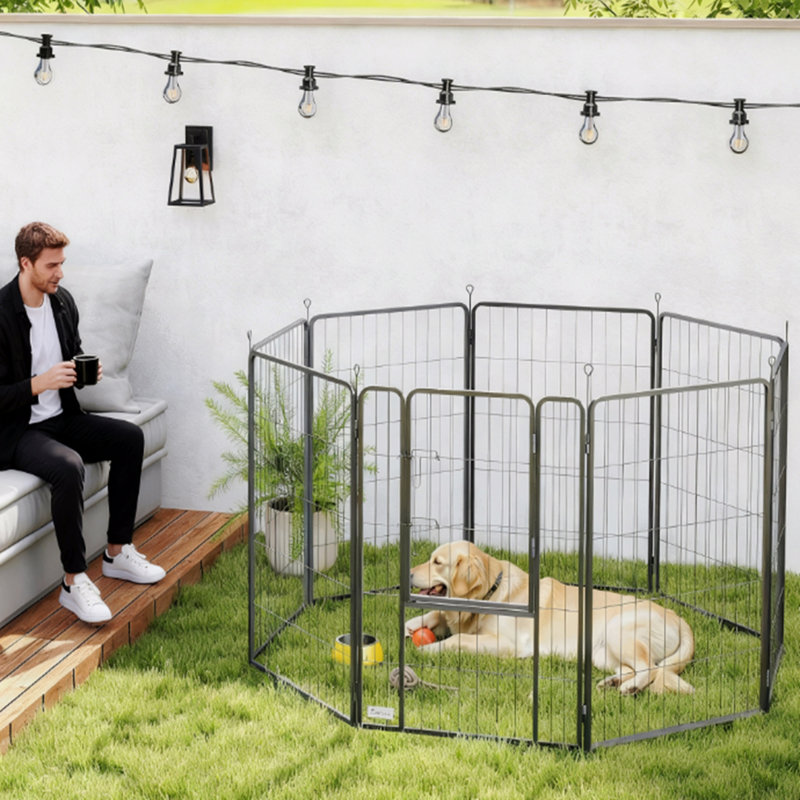 39 Inch Exercise Pen, 8 Panel Metal Pet Fence For Medium And Large Dogs