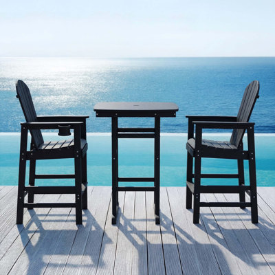 3-Piece HDPE Bar-Height Patio Set, 42.1-Inch Square High Top Pub Table And 2 Bar Chairs, All-Weather Outdoor Bistro Dining Set, Black