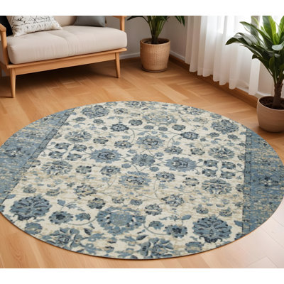 Tapis oriental rond 8 po ivoire Dhurrie