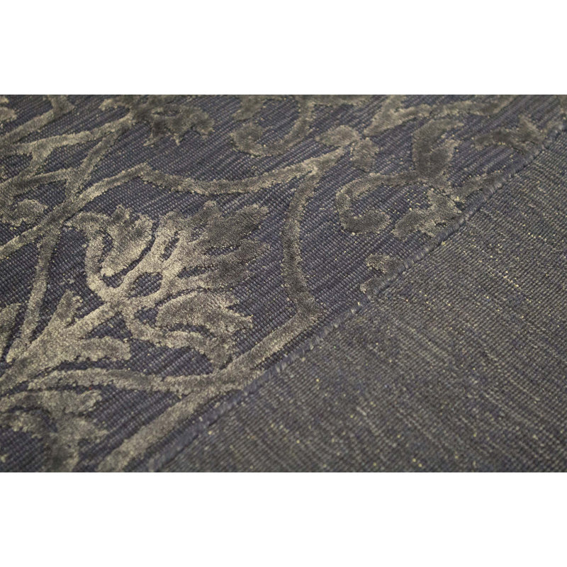 Damask Area Rug in Dark Blue