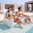 Assemble-Free Outdoor Side Table,Quick Assembly Pool Club Chair,Waterproof Plastic Pool End Table with 2 Cup Holders and 1 Tablet Holder, Essential for Outdoor Relaxation