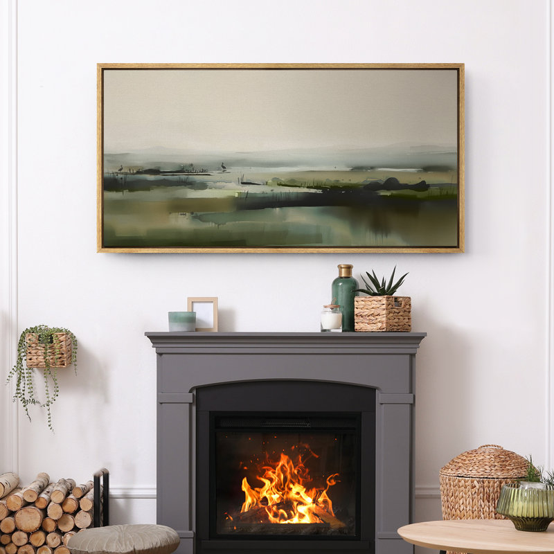 «Green Wetland», art mural abstrait paysage, impression numérique sur toile giclée sur toile, H 30 po x l 60 po, Naturel