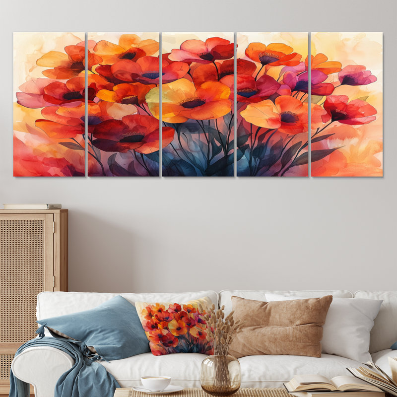 Colesville - coquelicots - art mural traditionnel, H 28 po x l 60 po, 5