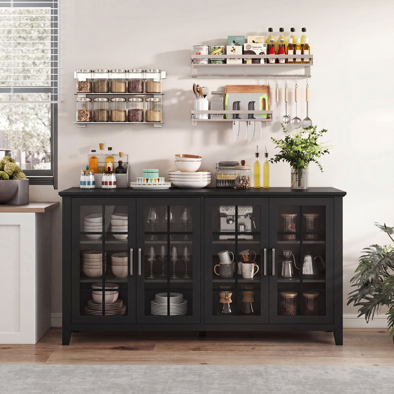 Buffet 63 "avec portes en verre, Noir