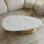 Table basse moderne en pierre frittée avec base en acier inoxydable - Centre de table de salon élégant