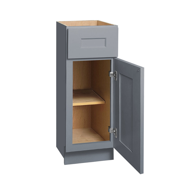 Armoire de base à porte simple en bois massif gris foncé Shaker, pour la cuisine, la buanderie et la salle de bain.
