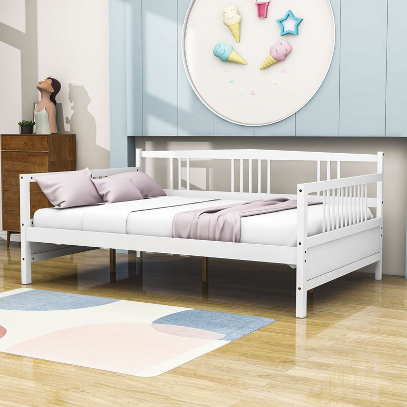 Full Size Wooden Daybed with Slats Support, White