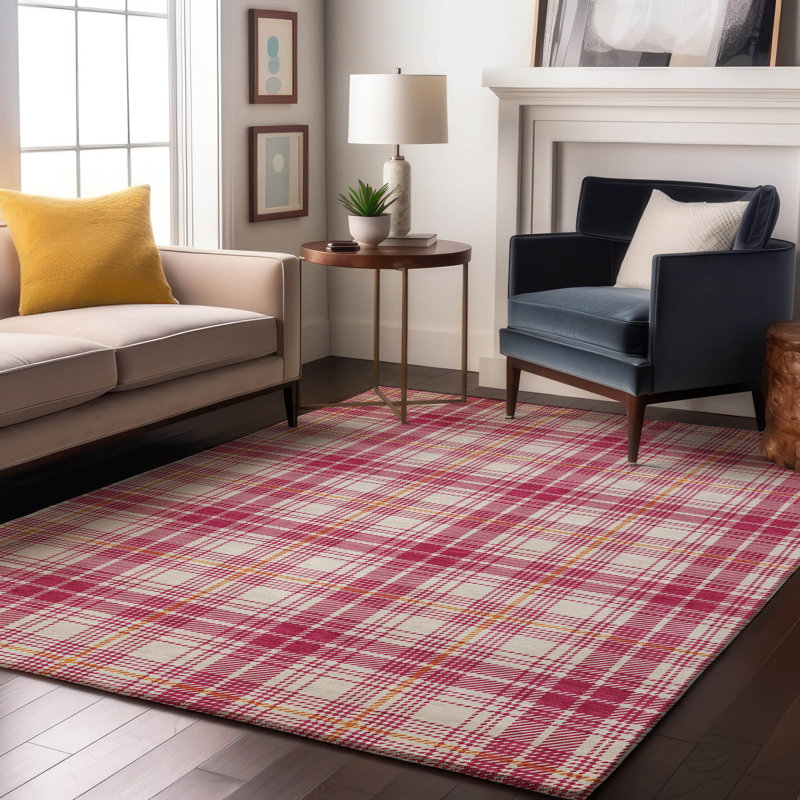 Premium Machine Washable Natoma AMF993 Plaid Rug, Rectangle 3' x 5'