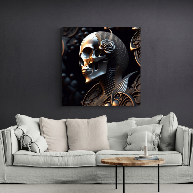 «Flower & Feather Skull» par Stephen Chambers - Photographie sur toile tendue, H 15 po x l 15 po x P 1,5 po
