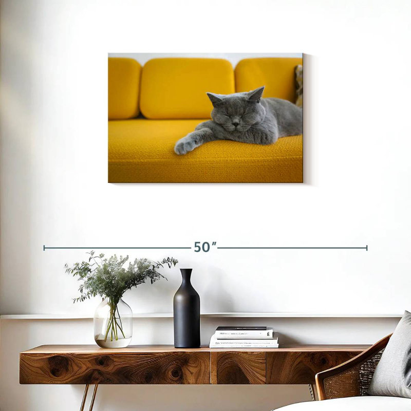 Brampt Cat On Sofa, 20" H x 30" W