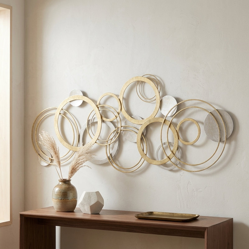 Caliope Geometric Metal Wall Décor, Modern Gold & Silver Overlapping Rings, 44-Inch