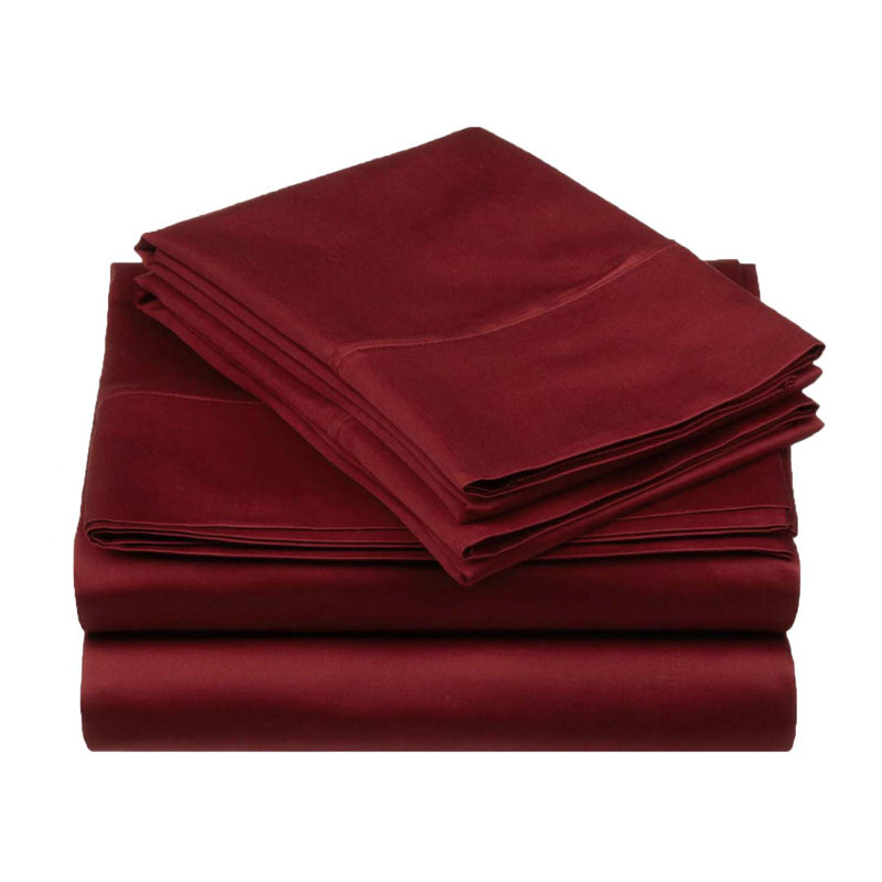Edmont 530 Thread Count Egyptian Cotton Blend Solid Deep Pocket Bed Sheet Set, California King, Burgundy