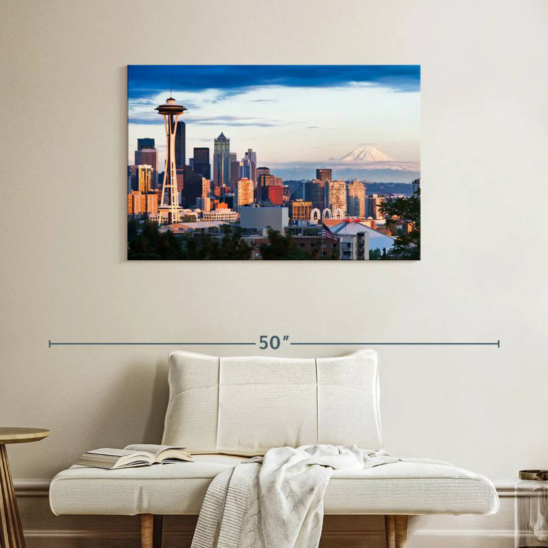 Skyline de Sirci Seattle et Mont Rainier, H 26 po x l 39 po