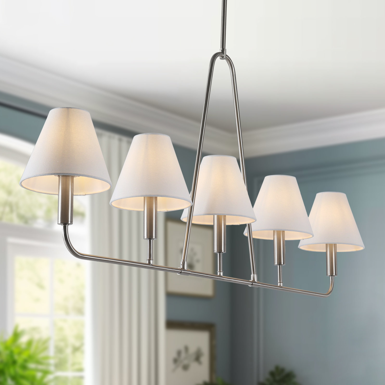 Lidia 5-Light 50"W Oversized Dimmable Linear Pendant, Nickel