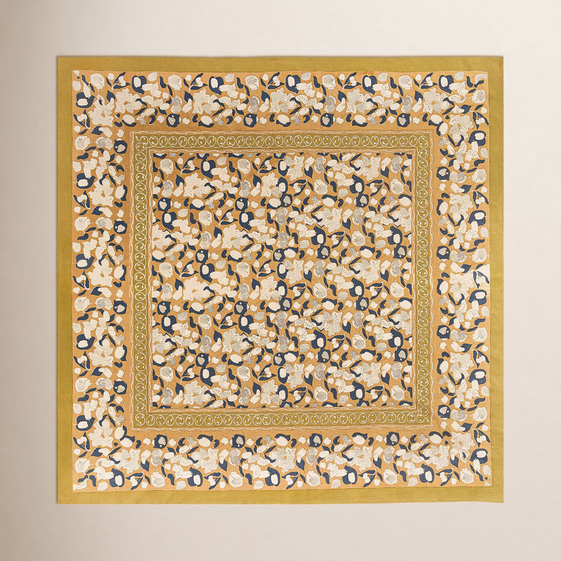 Bryssa Cotton Tablecloth, Mustard/Blue, 59" x 59"