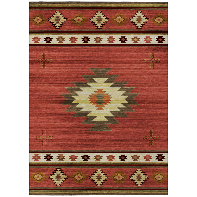 Binette Southwestern Machine Woven Polyester Indoor / Outdoor Area Rug in Red/White/Brown, Rectangle 5' x 7'6"
