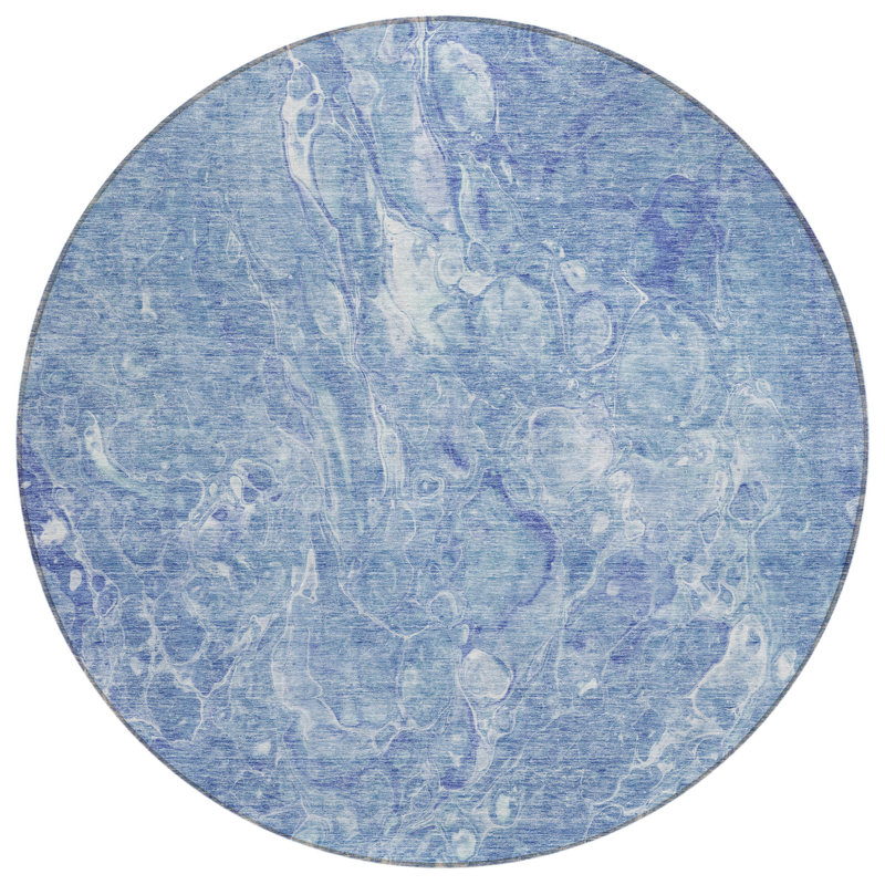 Tapis intérieur rond lavable abstrait bleu ciel et bleu marine HomeRoots 8 pi