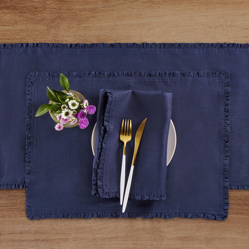 Juliette Ruffle - 100% Pure Linen Table Runner, 108" x 14", Mustard Yellow