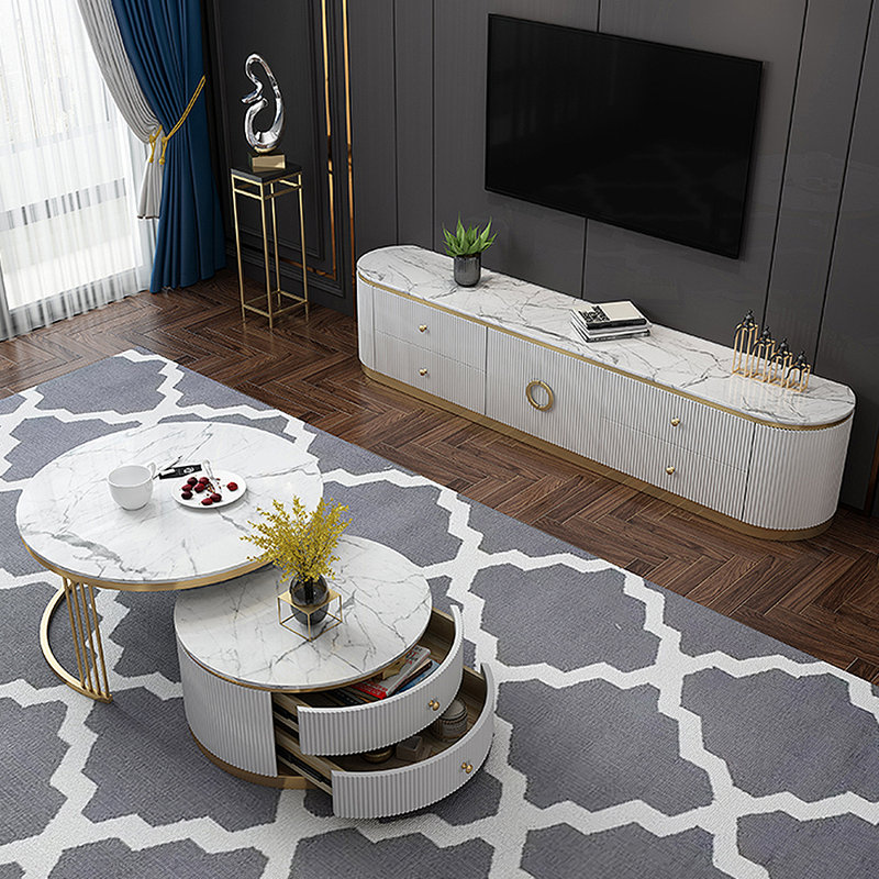 Marble exquisite TV cabinet tea table combination