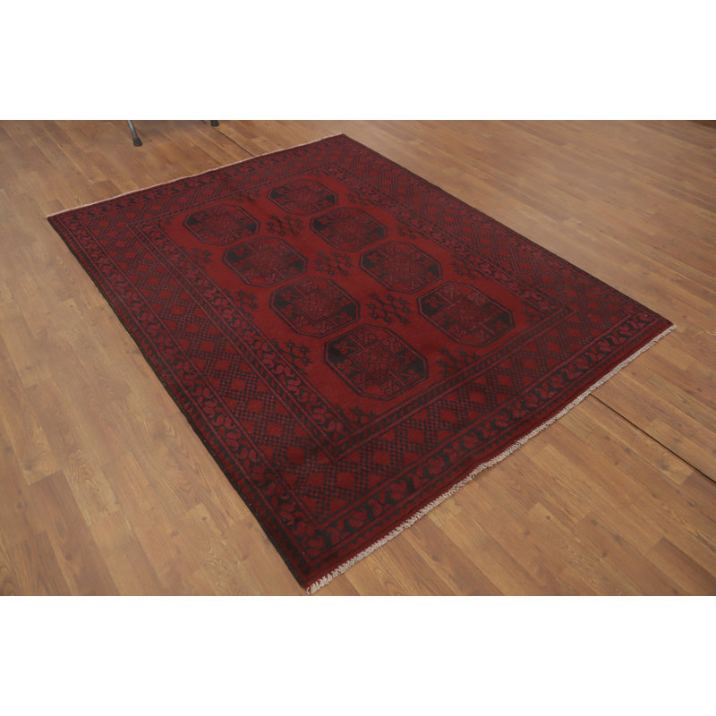 Tapis oriental rouge à motif géométrique 5 x 6