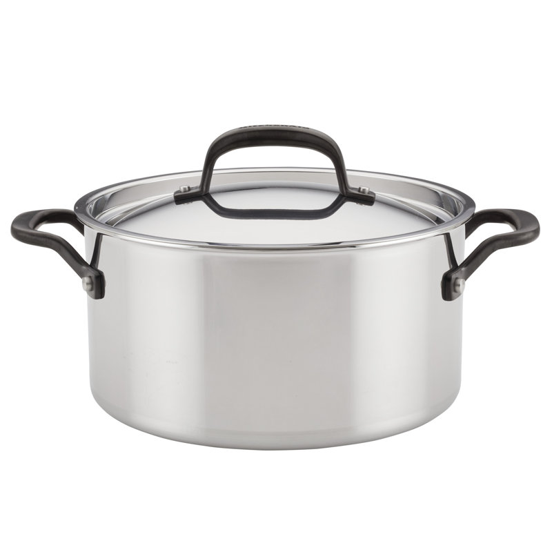 KitchenAid 5-Ply Clad Stainless Steel Induction Stockpot with Lid, 6 Quart