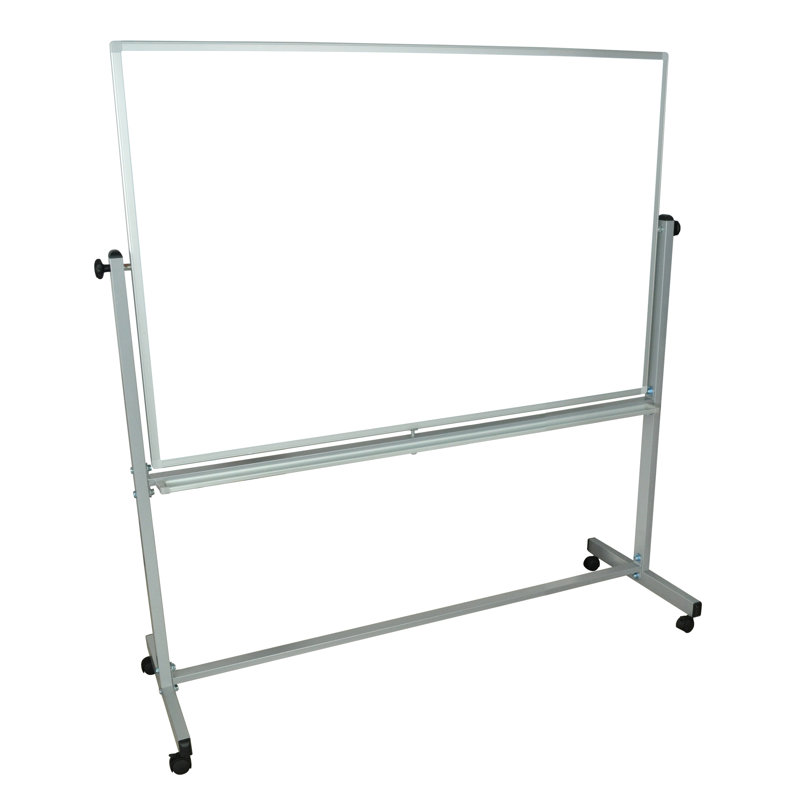 Silver and White Mobile Reversible Magnetic Whiteboard with Aluminum Frame