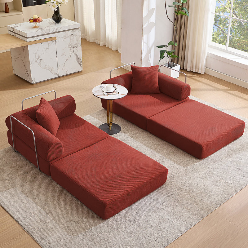 Canapé-lit modulaire convertible pour petits espaces, aucun assemblage requis, tissu en velours côtelé avec accoudoirs amovibles et structure de forme fixe
