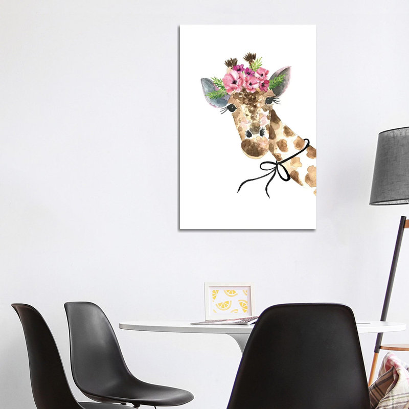 Giraffe Flower Crown 1 Piece Wrapped Canvas Wall Art, 101.6 cm H x 66.04 cm W x 3.175 cm D