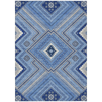 HomeRoots 8' X 10' Blue Tribal Washable Indoor Outdoor Area Rug