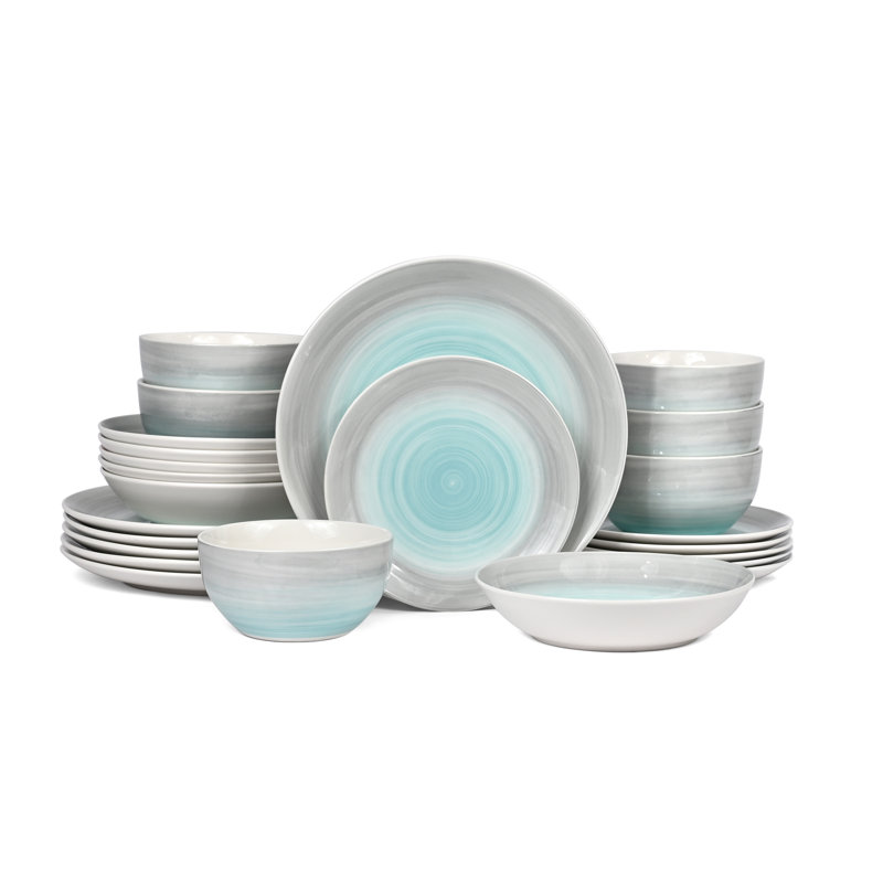 Waterside 24pc Grey and Blue Spinwash Dinner Set