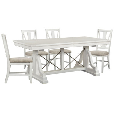 Extendable Trestle Dining Table With 4 Side Chairs