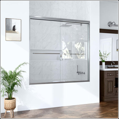 Semi-Frameless Double Sliding Shower Door with 6mm Tempered Glass, Stainless Steel Rollers, and Multi-Layer Waterproofing