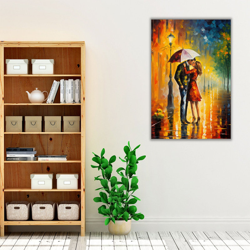 " Romantic Rain Impressions ", Brown Floater Framed Canvas, 36" H x 24" W x 1.25" D